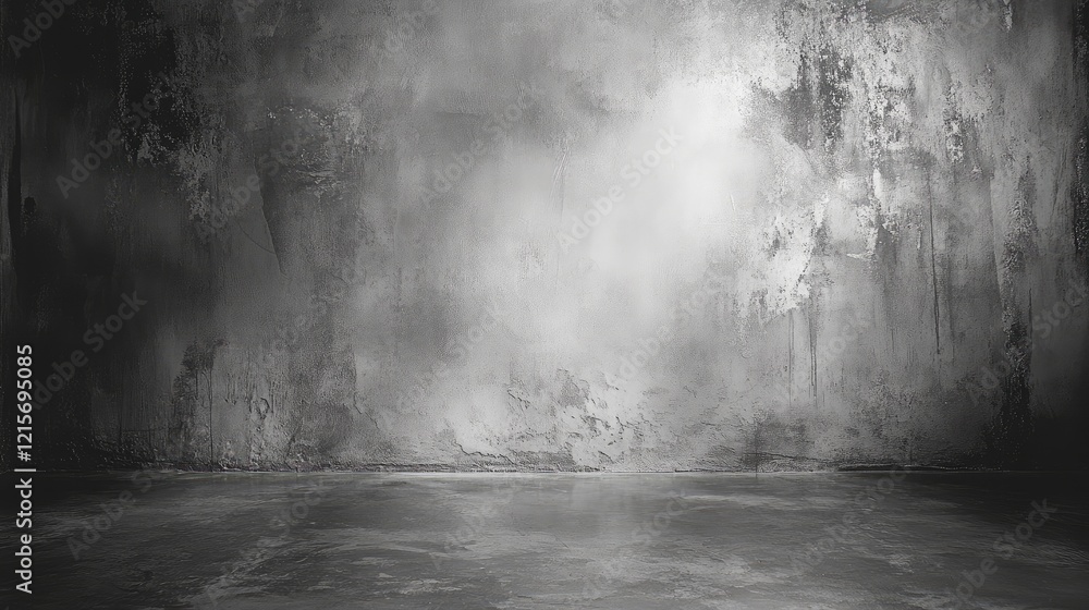 Aufkleber gray textured wall with misty effect and reflections on the ground copy space for design layout and 