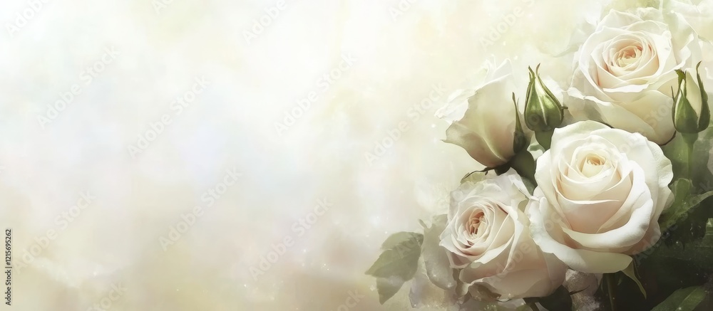 Aufkleber white roses bouquet with soft background and ample copy space for text placement