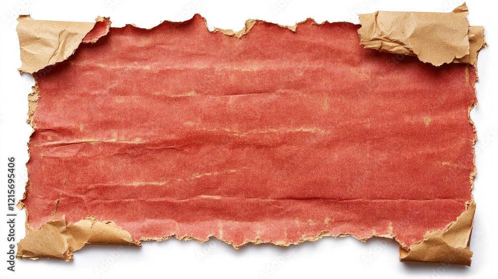 Aufkleber torn vintage paper texture with reddish surface and crumpled brown edges suitable for background and