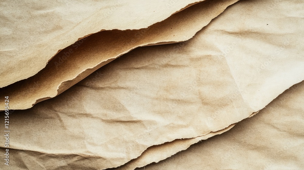 Poster textured crumpled brown paper background with layered folds and copy space for design or artwork app