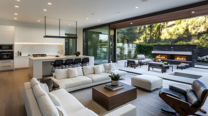 Fototapeta premium Contemporary home with an open plan and beautiful view of the outdoor space.