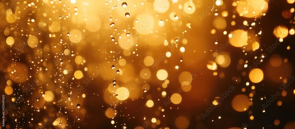Poster gold bokeh background with water droplets creating a textured effect and copy space for text placeme