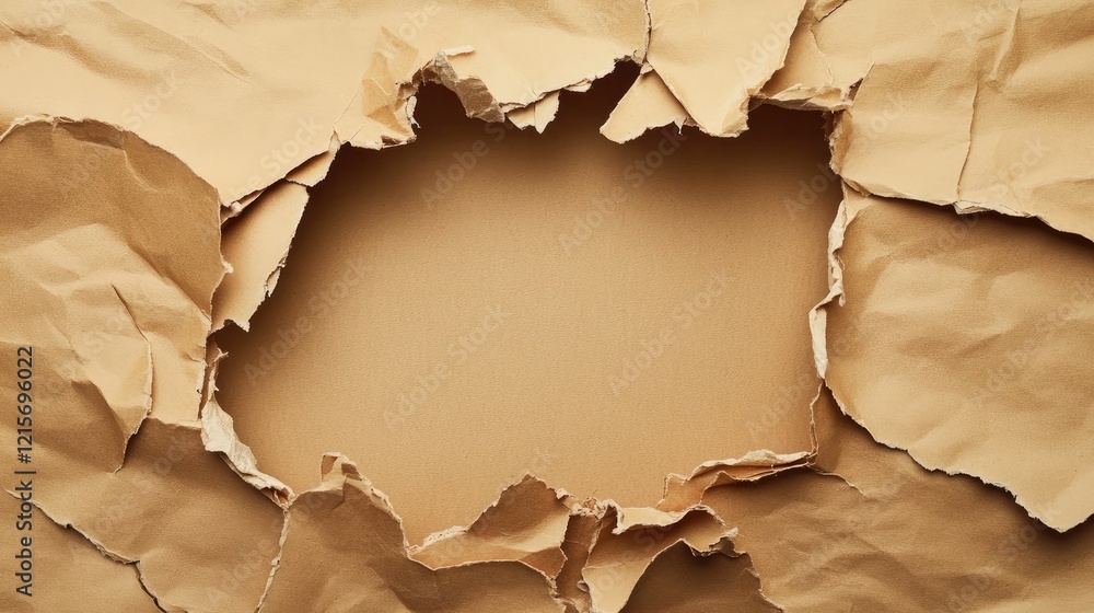 Poster torn brown paper with a blank center showing copy space for text or design elements
