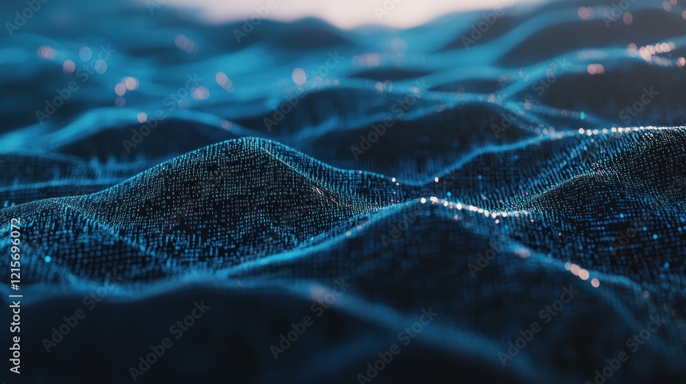 Poster abstract digital landscape: a mesmerizing depiction of a data ocean, where information flows and for