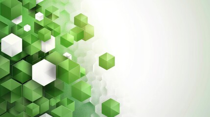 Abstract design featuring green and white geometric shapes on a gradient background.