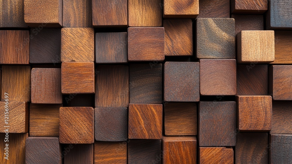 Poster wooden blocks background in various shades of brown arranged in a structured pattern with copy space