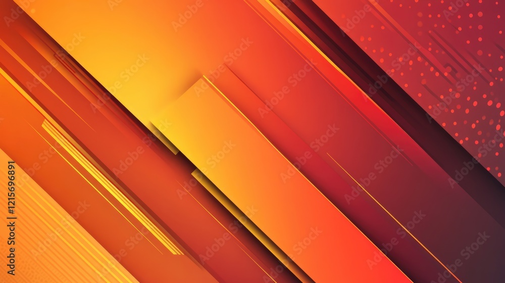 Poster abstract dynamic orange and red lines with geometric shapes and copy space for text background desig