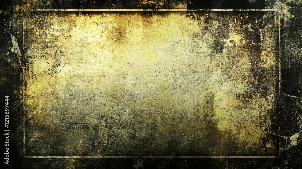 Poster textured background with grunge appearance in golden and black tones featuring a rectangular frame a