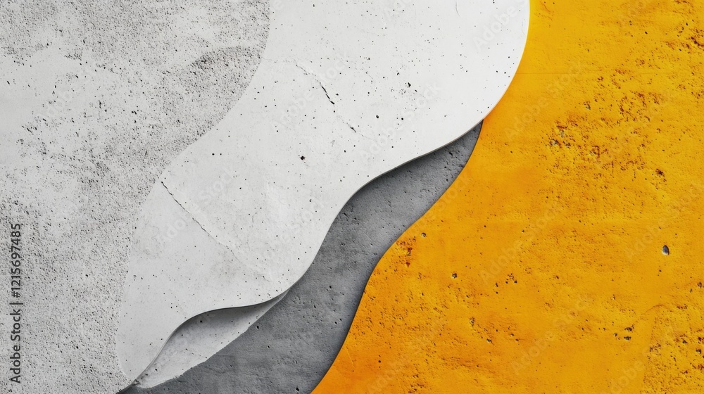 Poster abstract textured background featuring overlapping layers of white, gray, and yellow concrete with a