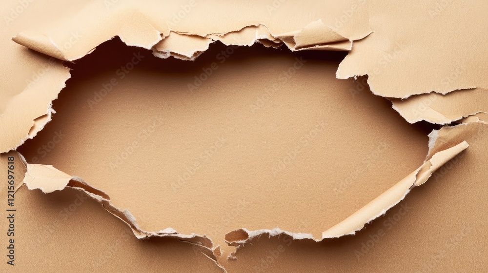Poster torn paper with a hole revealing a beige background and copy space for text placement