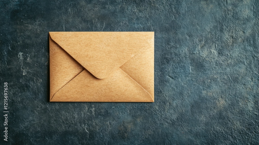 Poster brown envelope on textured dark background with copy space for text or messages.
