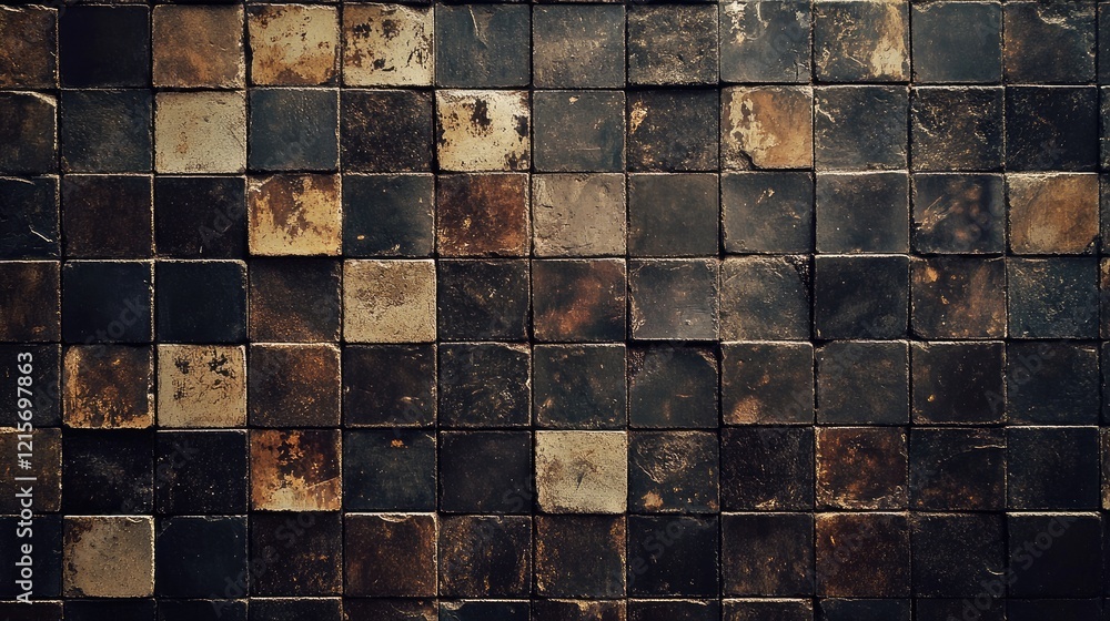 Aufkleber textured grout-filled tile pattern in varying shades of brown, gray, and black with a rustic appeara