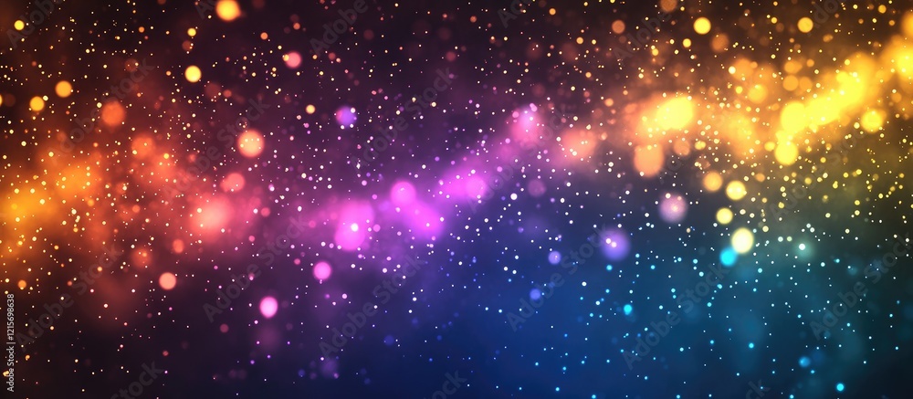 Poster colorful abstract bokeh lights on dark background with copy space for text or design elements