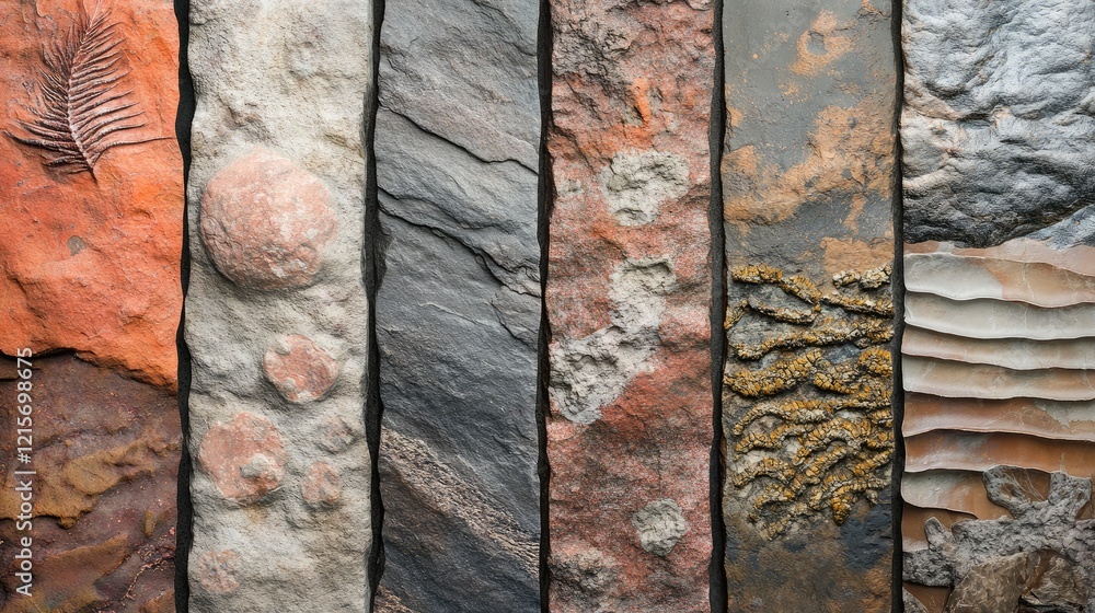 Poster collection of textured stone surfaces showcasing various geological patterns and colors with copy sp