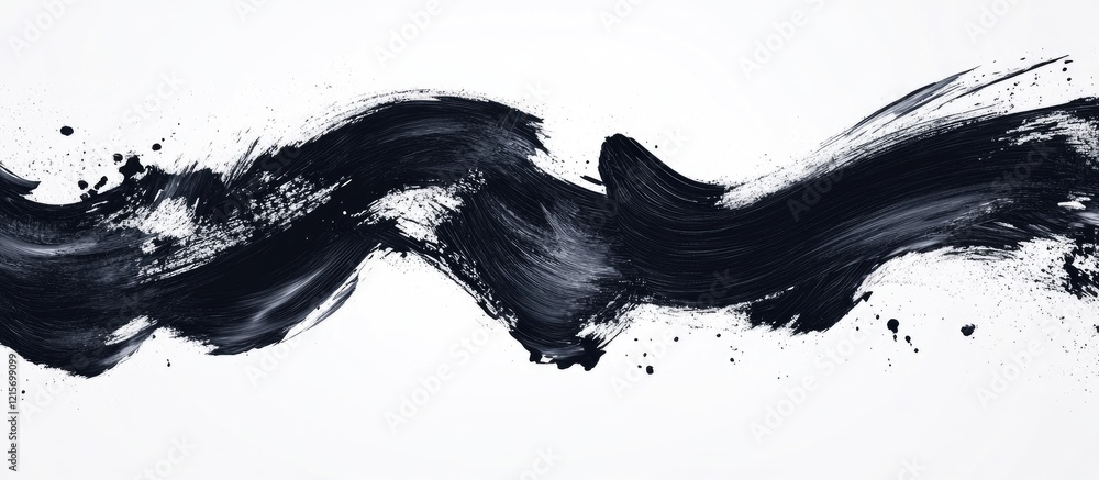 Poster black paint brush stroke on white background with texture and depth ideal for art and design project