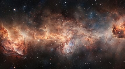 Fototapeta premium Cosmic nebula with vibrant colors and stars in deep space featuring dramatic textures and details showcasing the beauty of the universe Copy Space