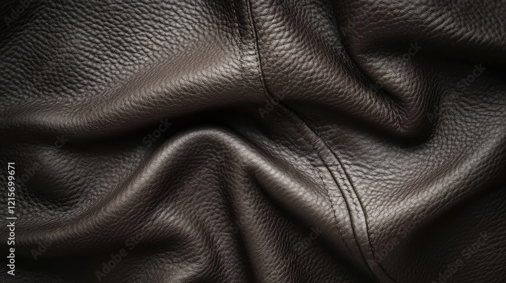 Poster black leather texture with soft folds and visible stitching details suitable for background use and 