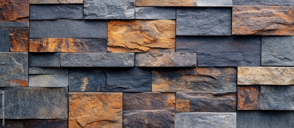 Poster multicolored slate stone wall texture with natural variations and rough surfaces suitable for backgr
