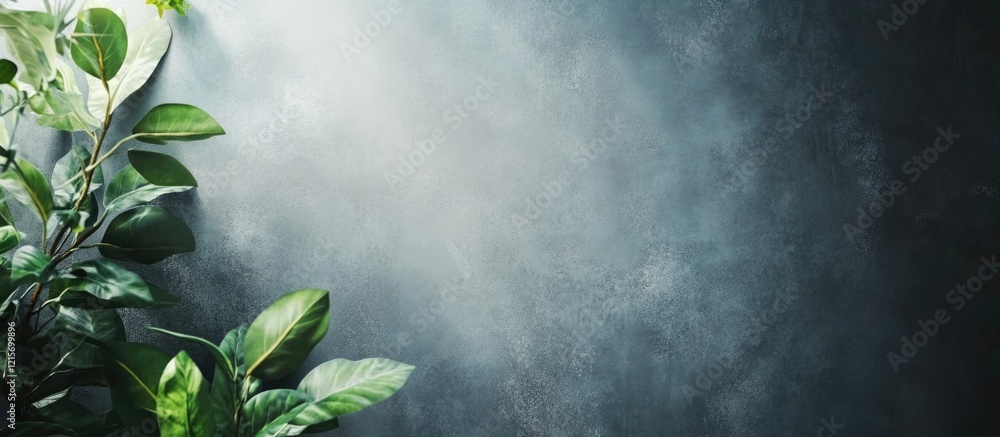 Poster green leaves against a textured dark background with copy space for text or design elements