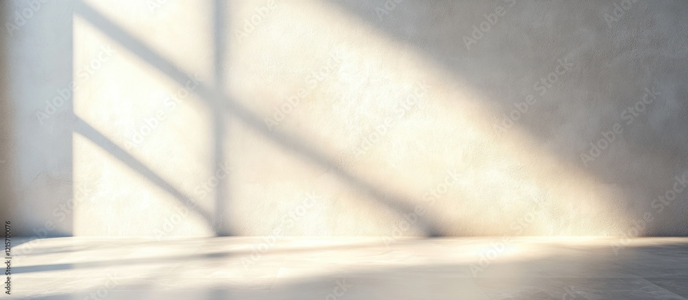 Poster empty room with natural light casting shadows on a concrete wall and floor with copy space for text 