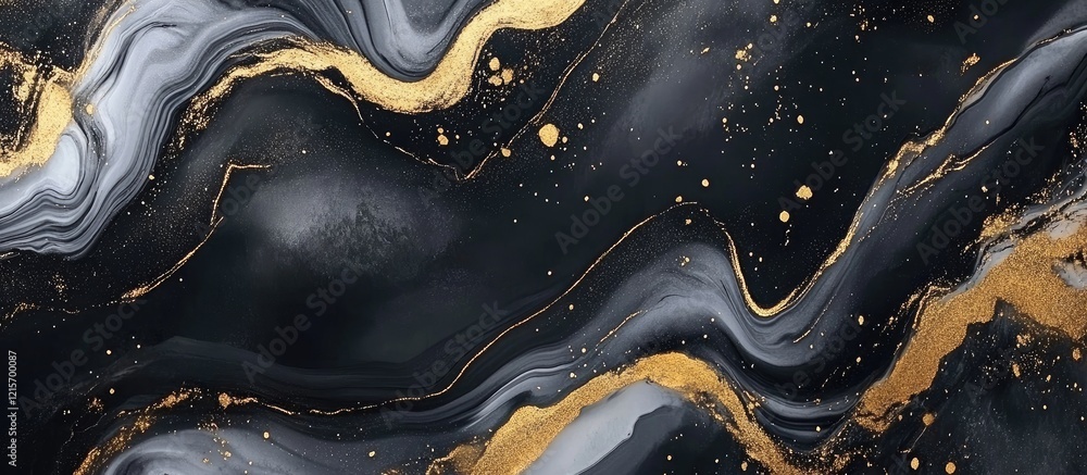 Aufkleber abstract black and gold marble texture with fluid wavy patterns and glittering elements ideal for ba