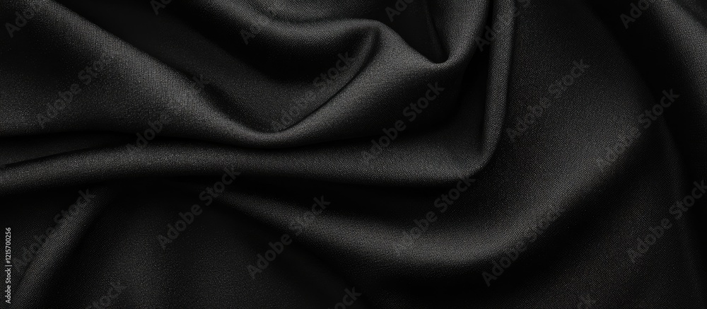 Poster black satin fabric texture with smooth draping folds suitable for backgrounds and fabric design copy