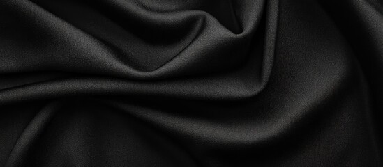 Obraz premium Black satin fabric texture with smooth draping folds suitable for backgrounds and fabric design Copy Space