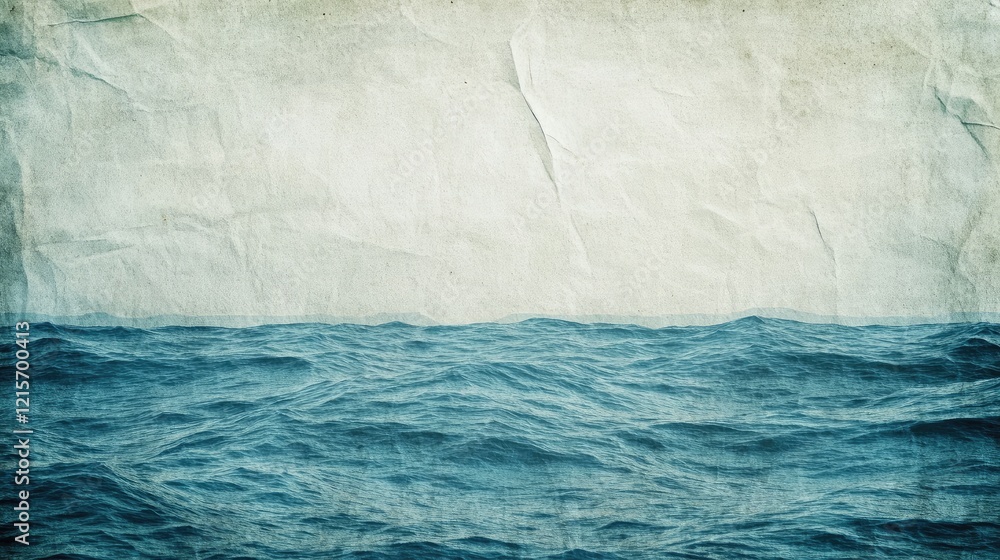 Poster textured sea surface with vintage paper effect and soft waves under a cloudy sky, ideal for backgrou