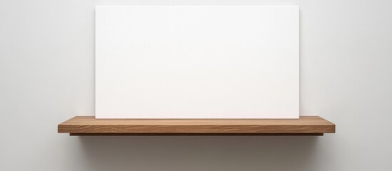 Blank Canvas on Wooden Shelf with Neutral Background and Copy Space for Text Placement