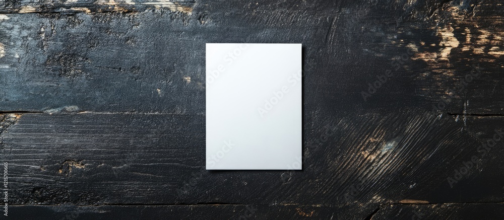 Aufkleber blank white sheet of paper on rustic brown wooden textured background with ample copy space for text