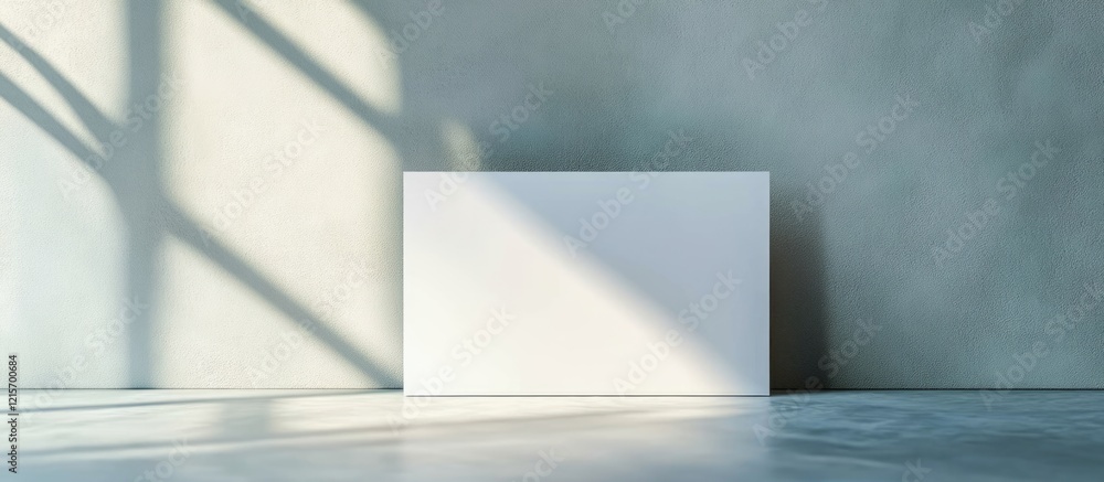 Poster empty canvas on a minimalistic wall with soft shadows and copy space for text placement