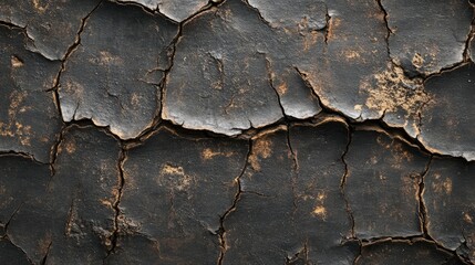 Textured black cracked surface with dark paint peeling revealing rust and weathered layers Copy Space