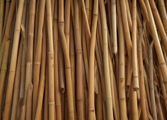 Fototapeta premium Closeup of bamboo straw with varying shades of brown and beige hues, earthy tone, color variation, texture