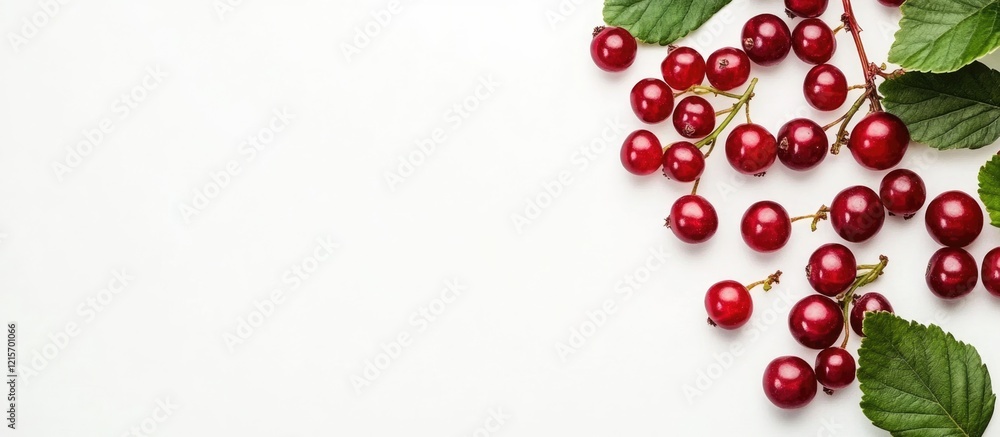 Poster red berries with green leaves on a white background with copy space for text or graphics