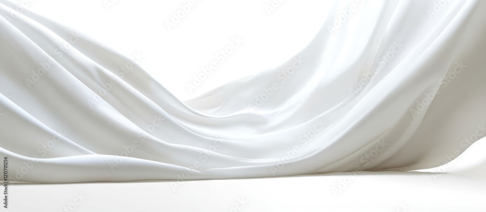Poster smooth flowing white fabric texture on a light background with copy space for design and text placem