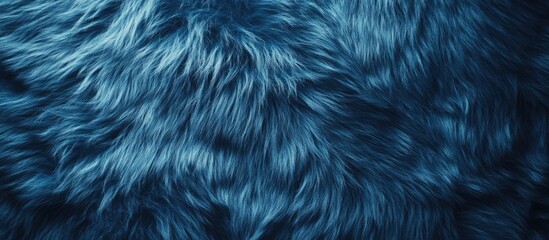 Blue faux fur fabric texture close-up detailed background with soft, wavy fibers and copy space for text placement