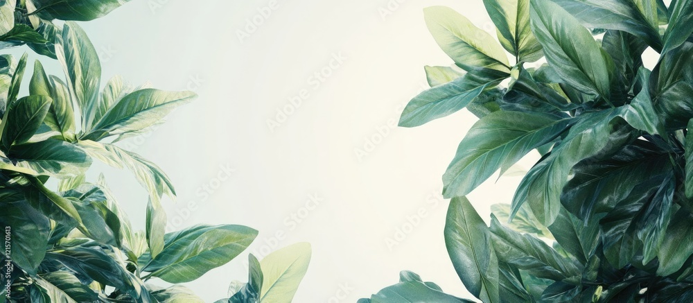 Aufkleber lush green leaves background with soft light and ample copy space for text placement