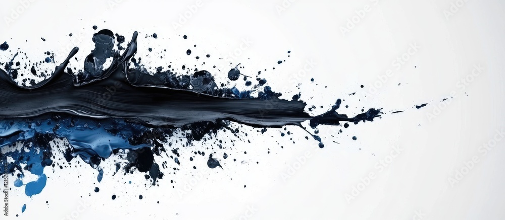 Poster black and blue paint splash on white background with copy space for text or design elements
