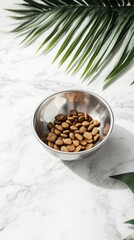 Pet Food in a Metal Bowl on Marble