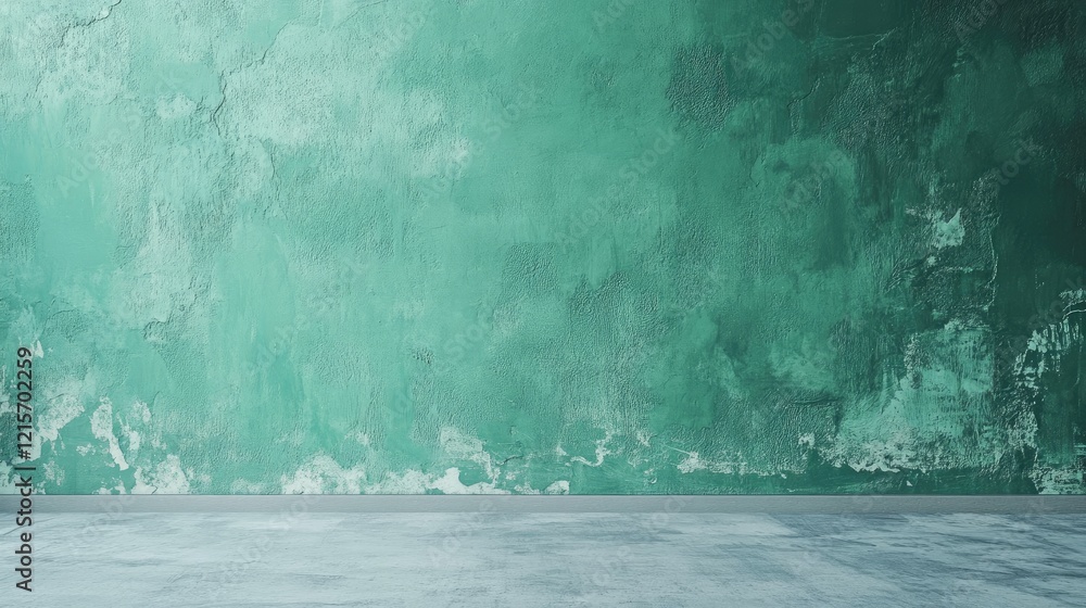 Poster textured green wall with a smooth floor and ample copy space for design elements