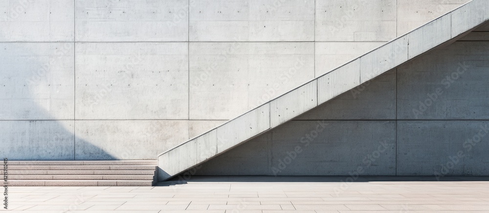 Poster modern concrete architecture with slanted staircase against minimalist wall and soft shadows copy sp