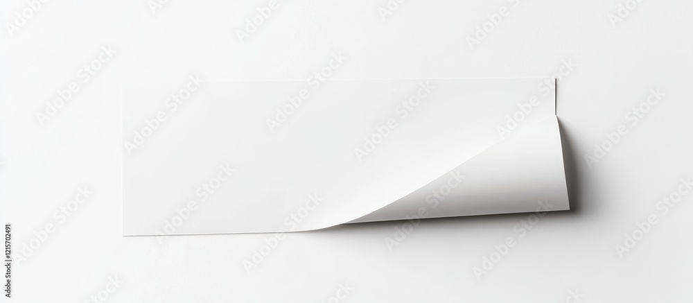Aufkleber white paper sheet with a curled corner on a clean white background with copy space for text placemen
