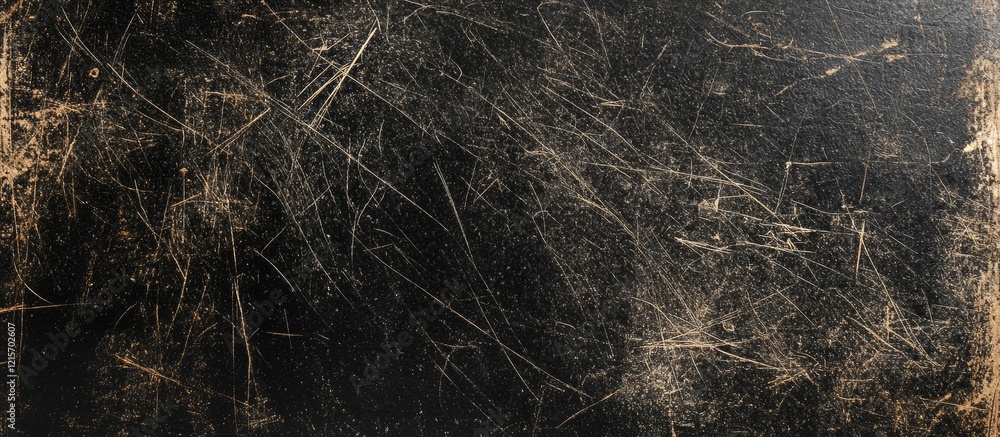 Poster black scratched textured background with subtle golden highlights and ample copy space.