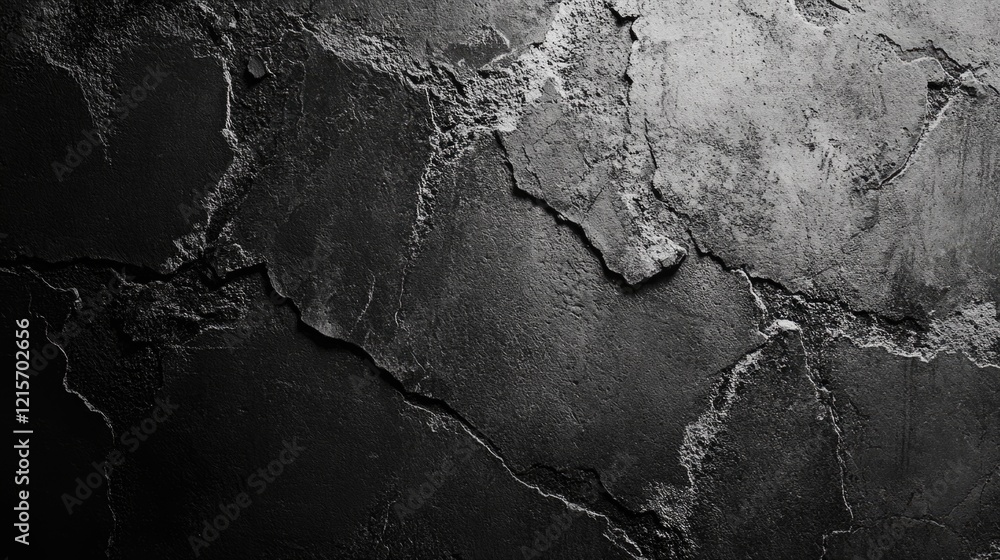 Poster textured dark concrete surface with cracks and imperfections, monochrome background with copy space 