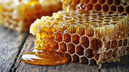 Golden Honeycomb: A Close-Up View of Nature's Sweetness