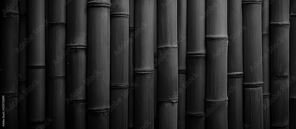 Poster black bamboo textured background with vertical stalks creating a natural pattern and ample copy spac