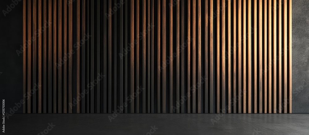 Poster geometric wall with vertical wooden slats creating shadows and textures minimalistic interior design