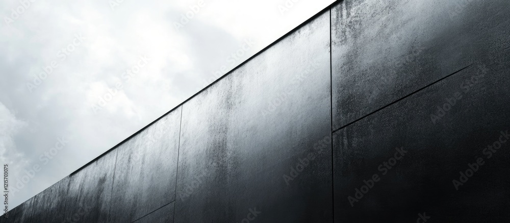 Poster abstract textured surface of a wet black wall with cloudy sky background featuring copy space for te