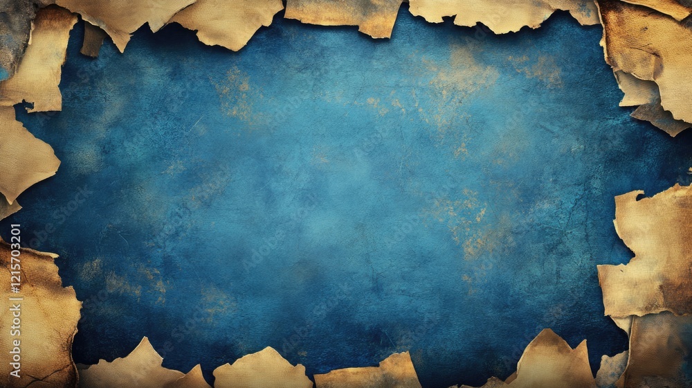 Poster vintage textured background with torn paper edges and dark blue center copy space for design and tex