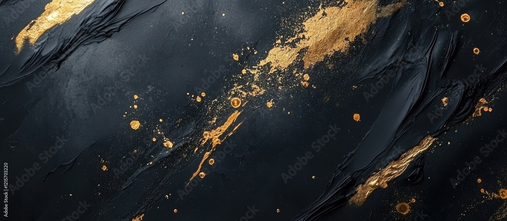 Aufkleber abstract dark background with gold paint splashes and textures featuring copy space for text placeme